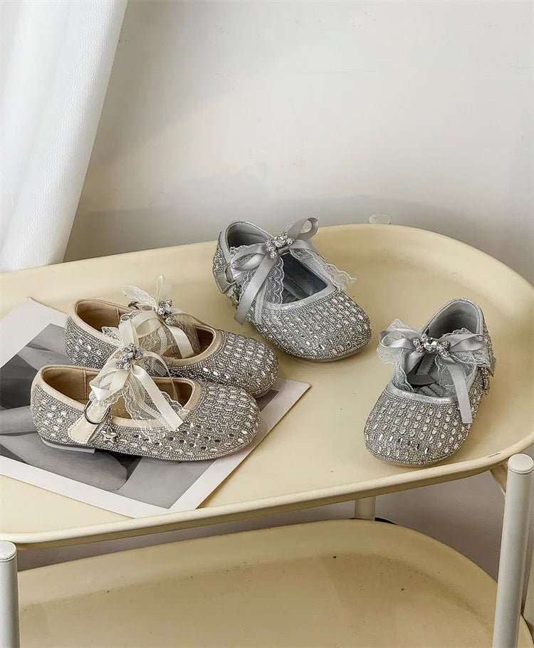 Children Shoes For Girls Leather Bow Rhinestone Princess Shoes Soft Sole Outdoor Fashion Kids Sneakers EU 26-33 - Mom & Kids