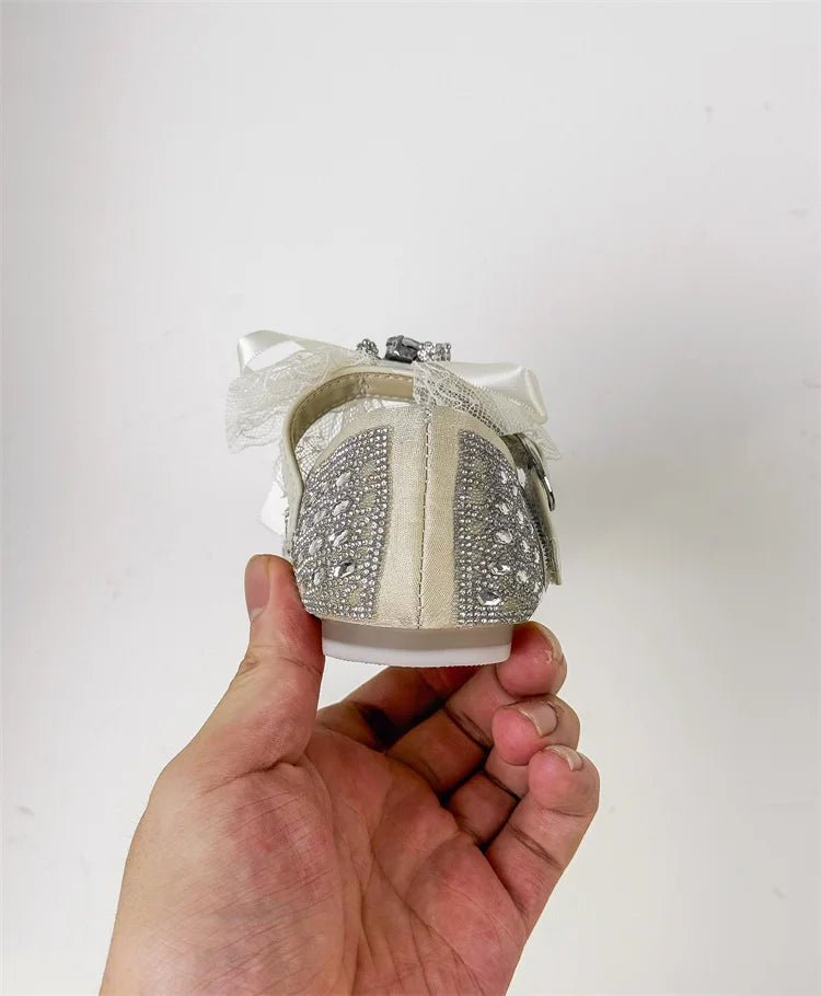 Children Shoes For Girls Leather Bow Rhinestone Princess Shoes Soft Sole Outdoor Fashion Kids Sneakers EU 26-33 - Mom & Kids