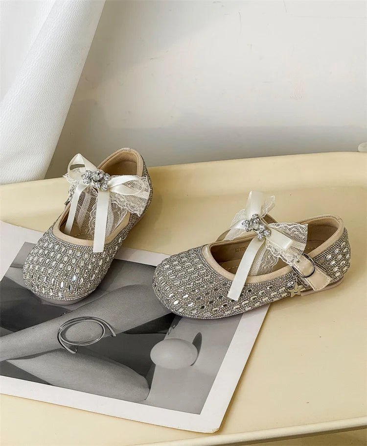Children Shoes For Girls Leather Bow Rhinestone Princess Shoes Soft Sole Outdoor Fashion Kids Sneakers EU 26-33 - Mom & Kids