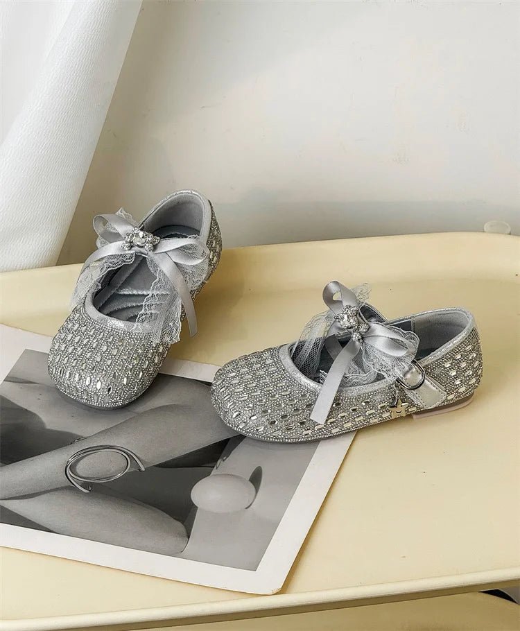 Children Shoes For Girls Leather Bow Rhinestone Princess Shoes Soft Sole Outdoor Fashion Kids Sneakers EU 26-33 - Mom & Kids