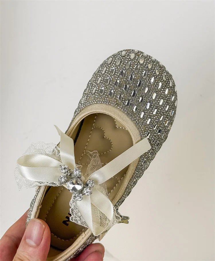 Children Shoes For Girls Leather Bow Rhinestone Princess Shoes Soft Sole Outdoor Fashion Kids Sneakers EU 26-33 - Mom & Kids