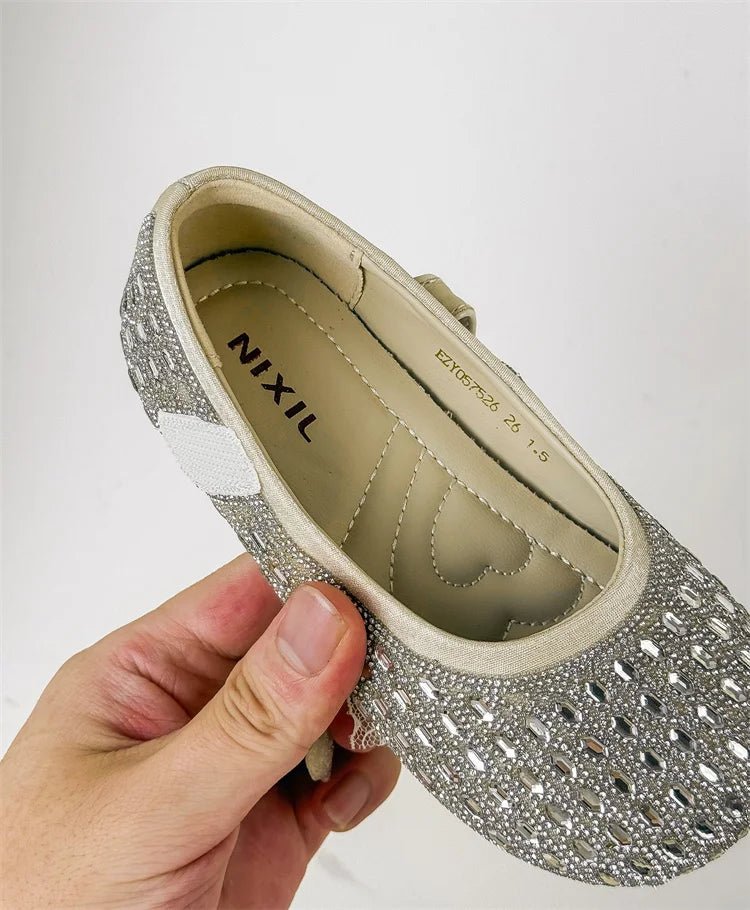 Children Shoes For Girls Leather Bow Rhinestone Princess Shoes Soft Sole Outdoor Fashion Kids Sneakers EU 26-33 - Mom & Kids
