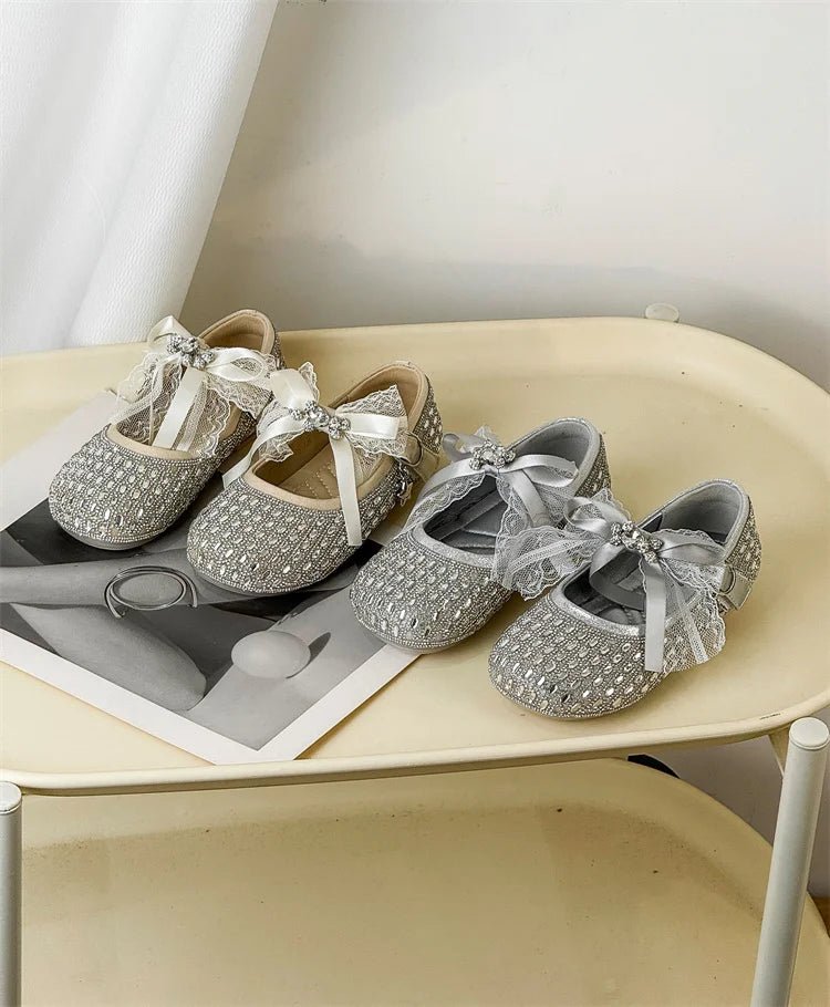 Children Shoes For Girls Leather Bow Rhinestone Princess Shoes Soft Sole Outdoor Fashion Kids Sneakers EU 26-33 - Mom & Kids