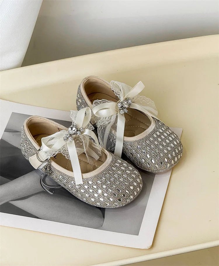Children Shoes For Girls Leather Bow Rhinestone Princess Shoes Soft Sole Outdoor Fashion Kids Sneakers EU 26-33 - Mom & Kids
