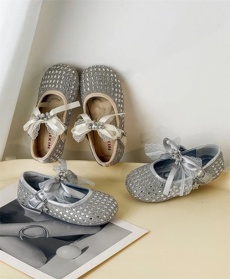 Children Shoes For Girls Leather Bow Rhinestone Princess Shoes Soft Sole Outdoor Fashion Kids Sneakers EU 26-33 - Mom & Kids