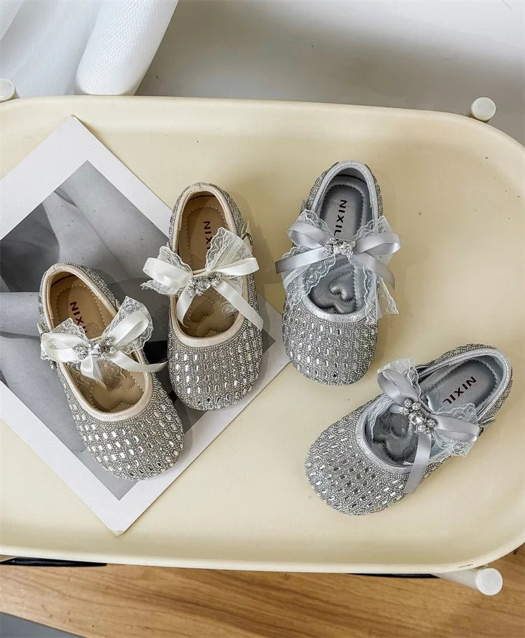 Children Shoes For Girls Leather Bow Rhinestone Princess Shoes Soft Sole Outdoor Fashion Kids Sneakers EU 26-33 - Mom & Kids