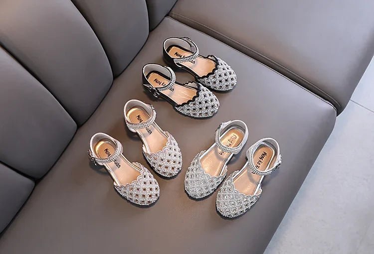 Children Spring Summer Korean Version Dance Shoes Girls Pearl Show Shoes Girl Rhinestone Princess Lace Leather Shoes Solid Color - Mom & Kids