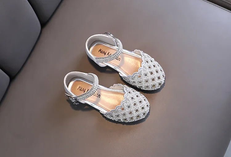 Children Spring Summer Korean Version Dance Shoes Girls Pearl Show Shoes Girl Rhinestone Princess Lace Leather Shoes Solid Color - Mom & Kids