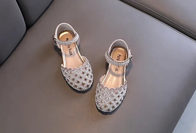 Children Spring Summer Korean Version Dance Shoes Girls Pearl Show Shoes Girl Rhinestone Princess Lace Leather Shoes Solid Color - Mom & Kids