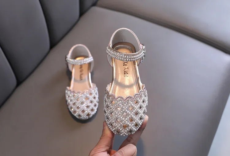 Children Spring Summer Korean Version Dance Shoes Girls Pearl Show Shoes Girl Rhinestone Princess Lace Leather Shoes Solid Color - Mom & Kids