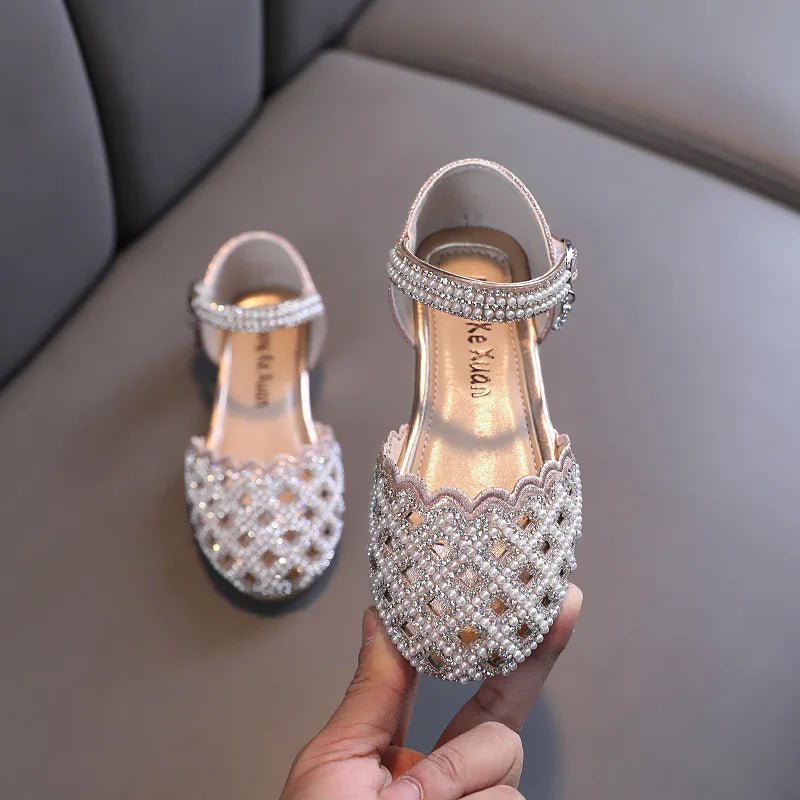 Children Spring Summer Korean Version Dance Shoes Girls Pearl Show Shoes Girl Rhinestone Princess Lace Leather Shoes Solid Color - Mom & Kids