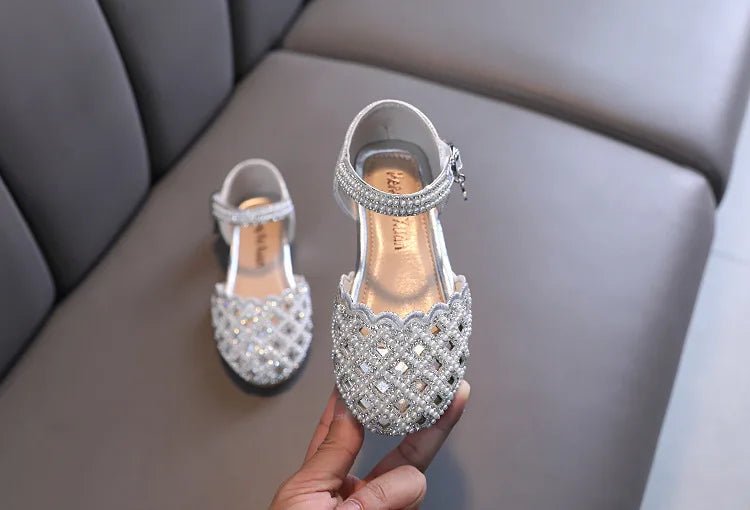 Children Spring Summer Korean Version Dance Shoes Girls Pearl Show Shoes Girl Rhinestone Princess Lace Leather Shoes Solid Color - Mom & Kids