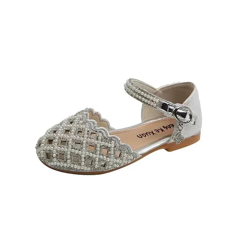 Children Spring Summer Korean Version Dance Shoes Girls Pearl Show Shoes Girl Rhinestone Princess Lace Leather Shoes Solid Color - Mom & Kids
