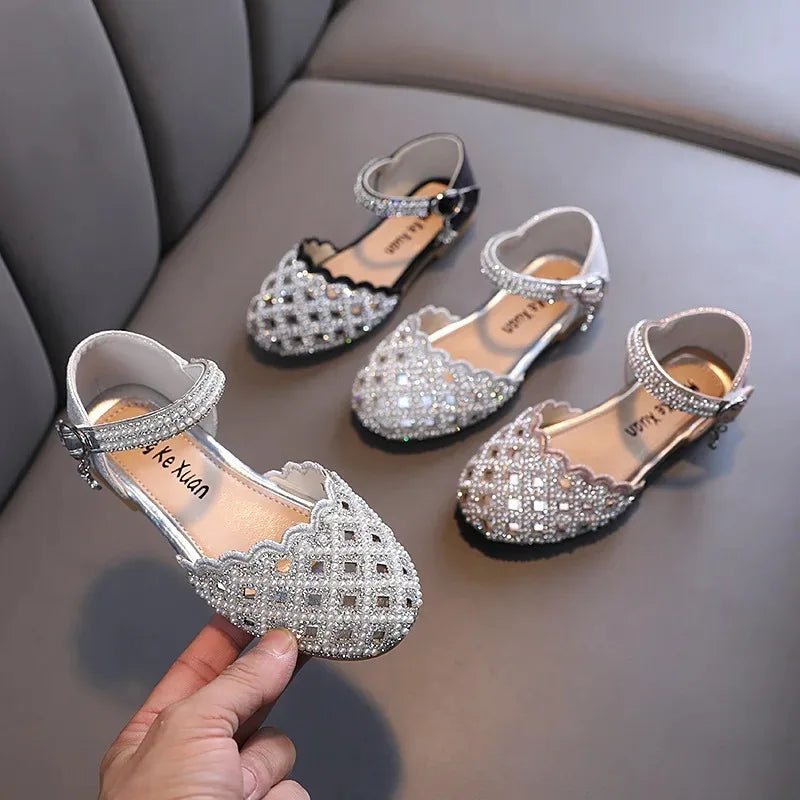 Children Spring Summer Korean Version Dance Shoes Girls Pearl Show Shoes Girl Rhinestone Princess Lace Leather Shoes Solid Color - Mom & Kids