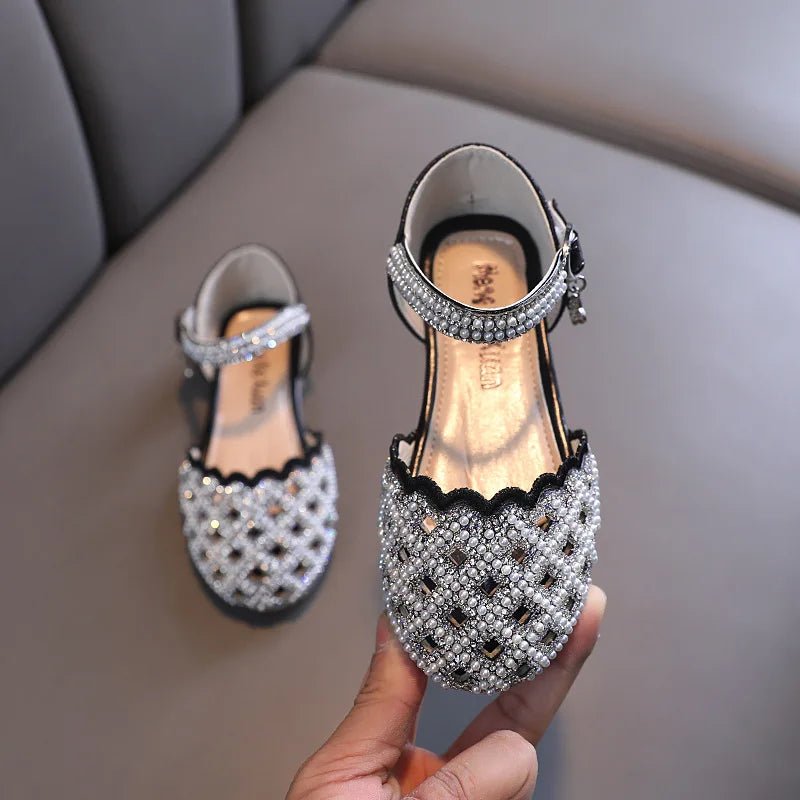 Children Spring Summer Korean Version Dance Shoes Girls Pearl Show Shoes Girl Rhinestone Princess Lace Leather Shoes Solid Color - Mom & Kids
