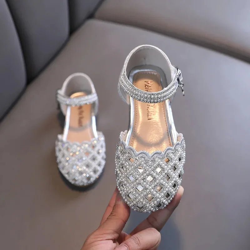 Children Spring Summer Korean Version Dance Shoes Girls Pearl Show Shoes Girl Rhinestone Princess Lace Leather Shoes Solid Color - Mom & Kids