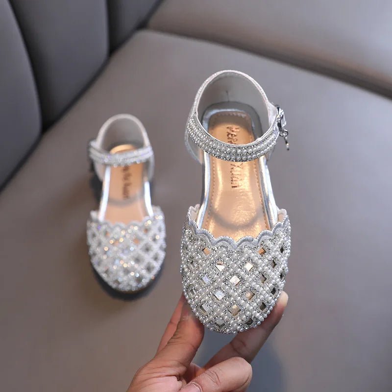Children Spring Summer Korean Version Dance Shoes Girls Pearl Show Shoes Girl Rhinestone Princess Lace Leather Shoes Solid Color - Mom & Kids
