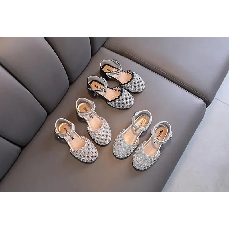 Children Spring Summer Korean Version Dance Shoes Girls Pearl Show Shoes Girl Rhinestone Princess Lace Leather Shoes Solid Color - Mom & Kids