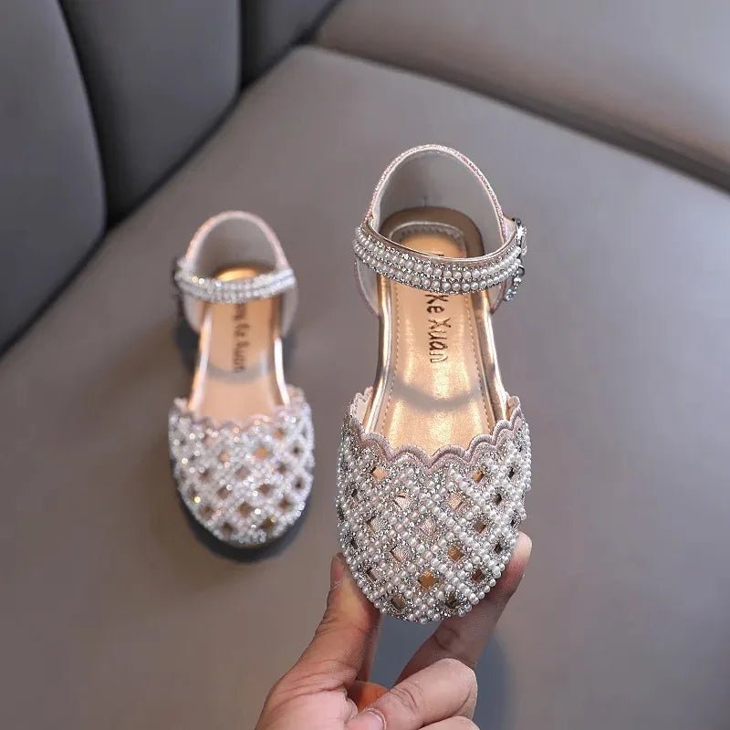 Children Spring Summer Korean Version Dance Shoes Girls Pearl Show Shoes Girl Rhinestone Princess Lace Leather Shoes Solid Color - Mom & Kids