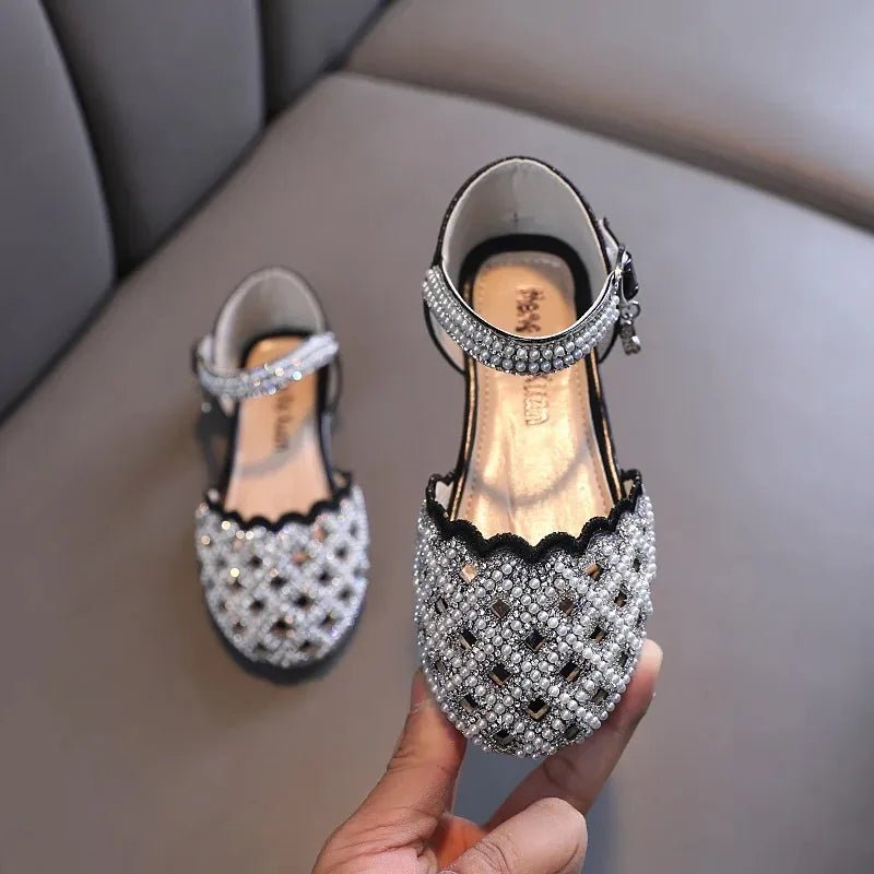 Children Spring Summer Korean Version Dance Shoes Girls Pearl Show Shoes Girl Rhinestone Princess Lace Leather Shoes Solid Color - Mom & Kids