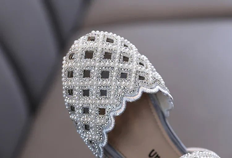 Children Spring Summer Korean Version Dance Shoes Girls Pearl Show Shoes Girl Rhinestone Princess Lace Leather Shoes Solid Color - Mom & Kids