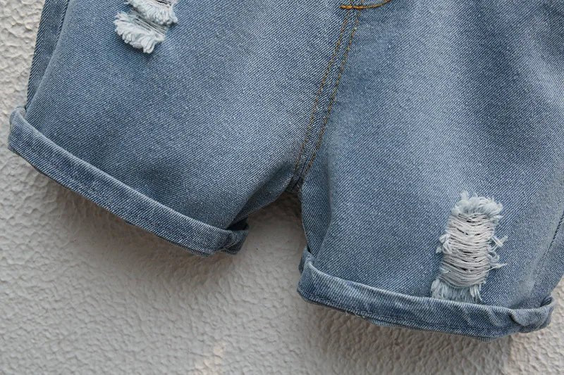 Children Summer Fashion Baby Boys Clothes Cartoon Bear T-shirt Denim Shorts 2pcs/sets Kids Outfits Costume Casual Sports Suit - Mom & Kids