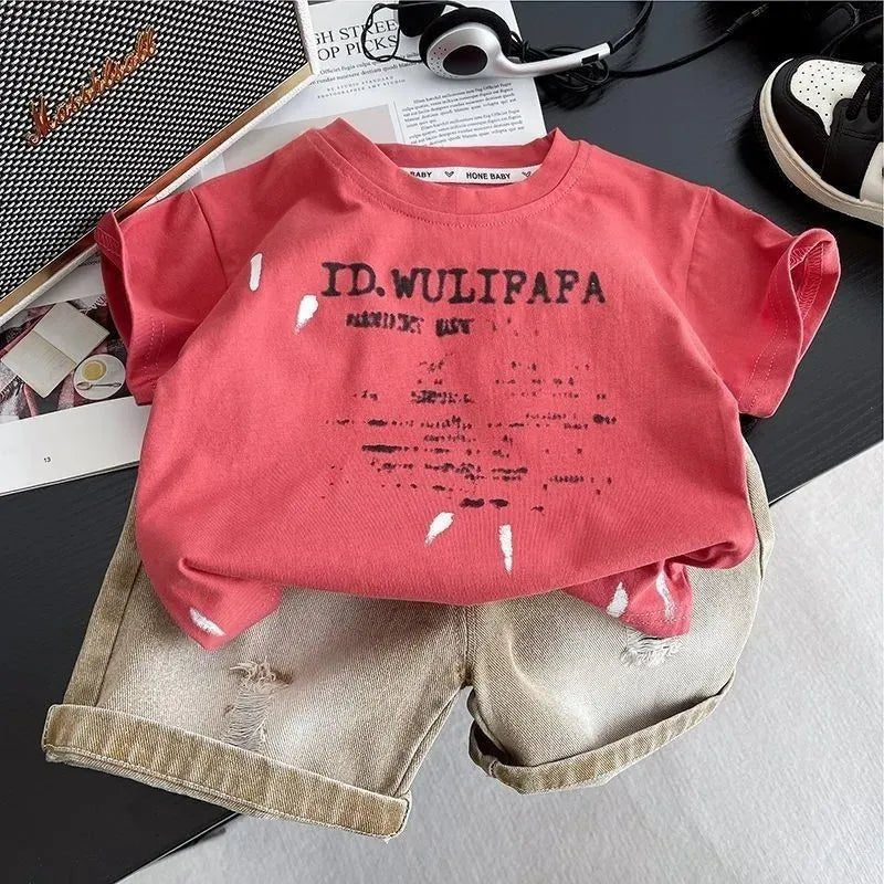 Children's Clothes Summer Thin Loose Casual Kids Tracksuit Popular Design Baby Boy Short Sleeve Suit T-shirt Shorts - Mom & Kids
