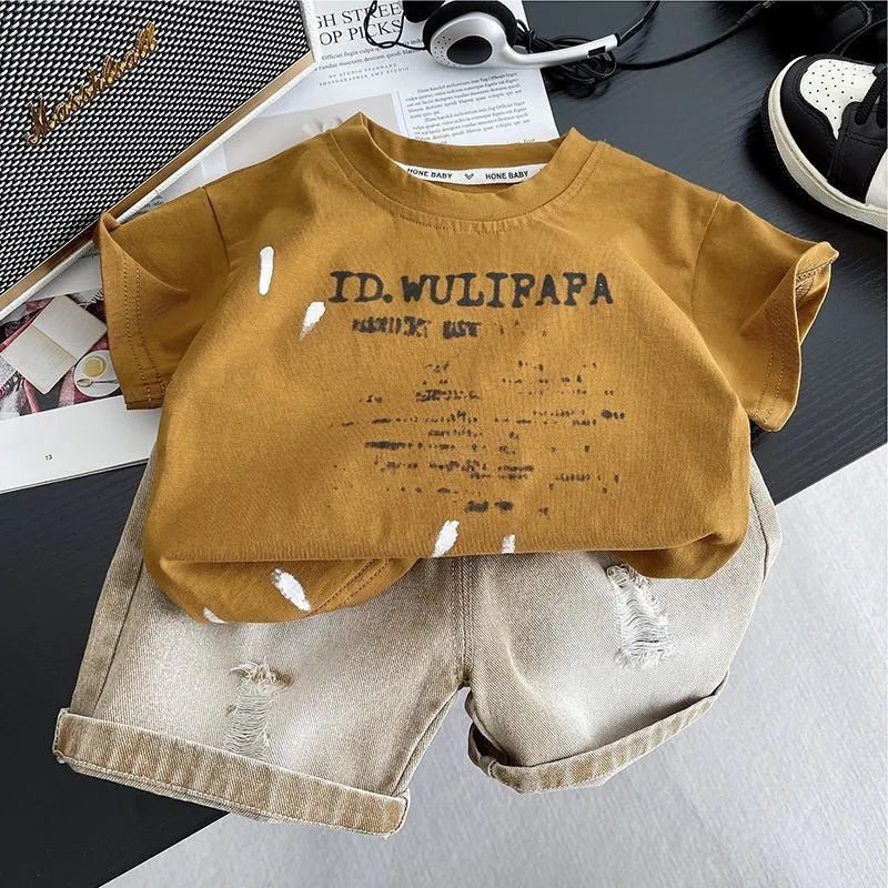 Children's Clothes Summer Thin Loose Casual Kids Tracksuit Popular Design Baby Boy Short Sleeve Suit T-shirt Shorts - Mom & Kids