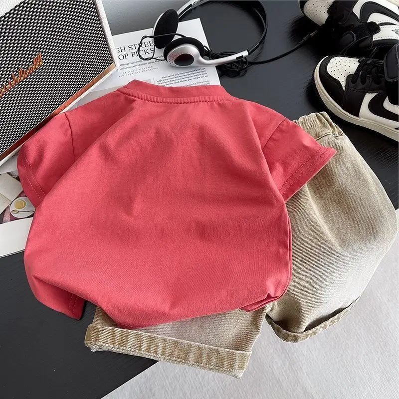 Children's Clothes Summer Thin Loose Casual Kids Tracksuit Popular Design Baby Boy Short Sleeve Suit T-shirt Shorts - Mom & Kids
