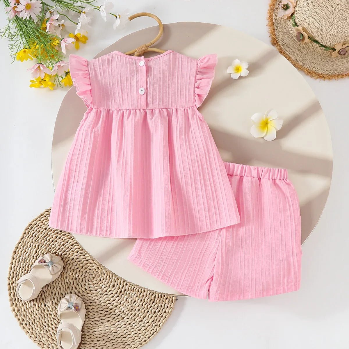 Children's Clothing Sets Small Flower Sleeveless Top + Bow Shorts 2pcs Sets Toddler Girl Clothes Kids Boutique Clothes - Mom & Kids
