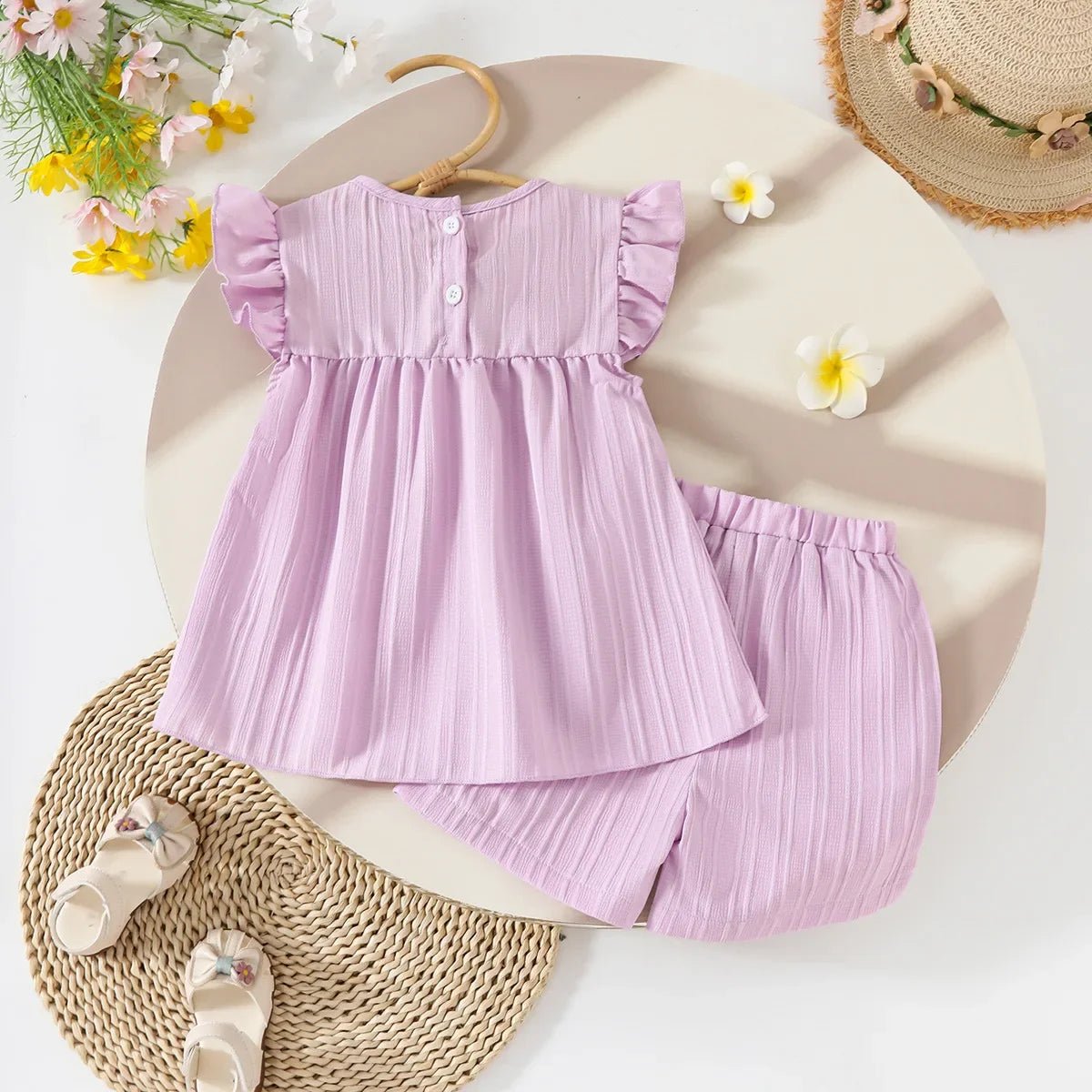 Children's Clothing Sets Small Flower Sleeveless Top + Bow Shorts 2pcs Sets Toddler Girl Clothes Kids Boutique Clothes - Mom & Kids