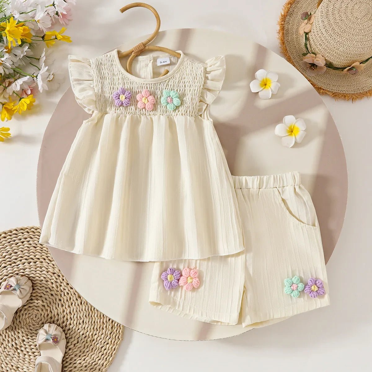 Children's Clothing Sets Small Flower Sleeveless Top + Bow Shorts 2pcs Sets Toddler Girl Clothes Kids Boutique Clothes - Mom & Kids