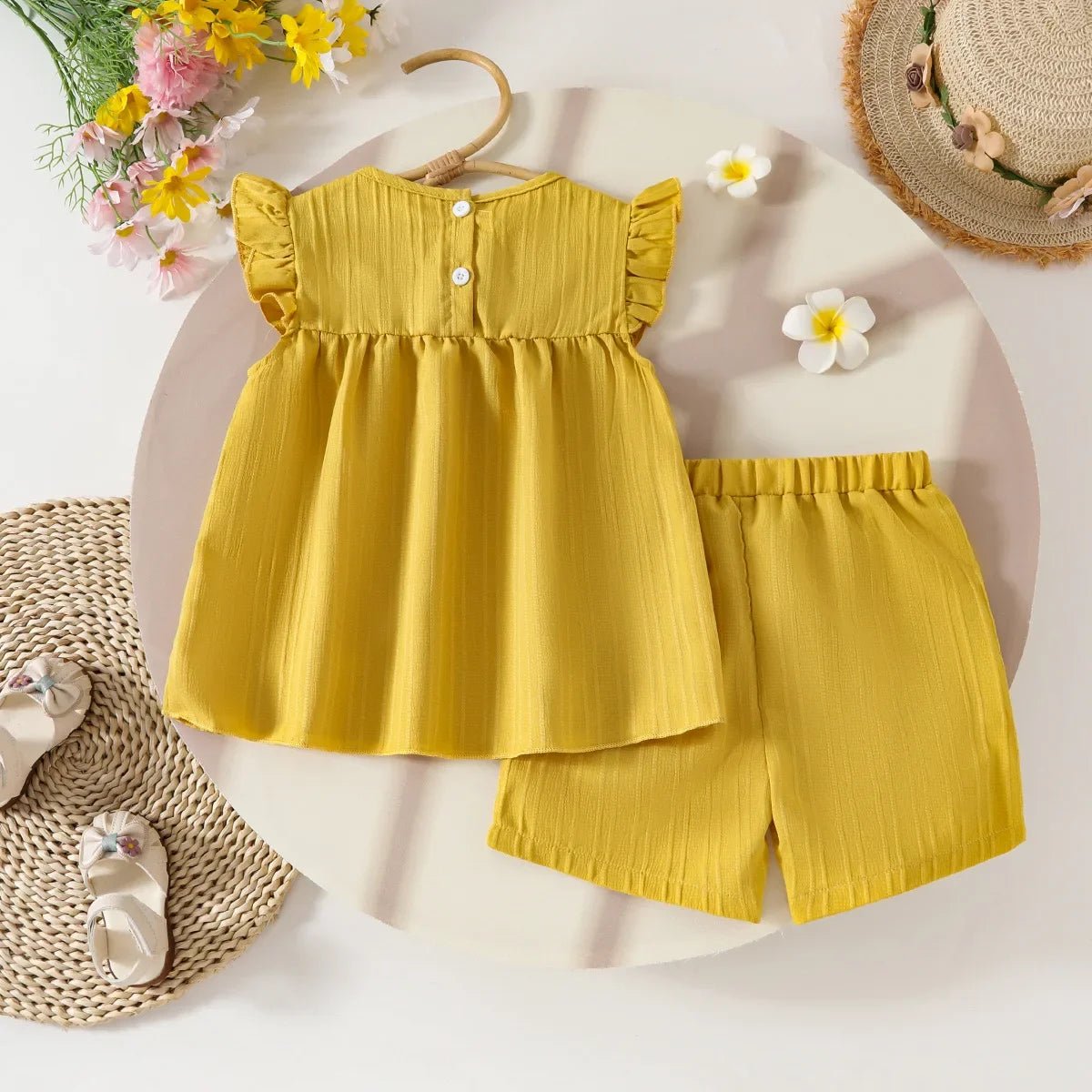Children's Clothing Sets Small Flower Sleeveless Top + Bow Shorts 2pcs Sets Toddler Girl Clothes Kids Boutique Clothes - Mom & Kids