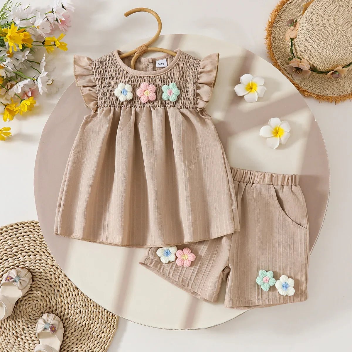Children's Clothing Sets Small Flower Sleeveless Top + Bow Shorts 2pcs Sets Toddler Girl Clothes Kids Boutique Clothes - Mom & Kids
