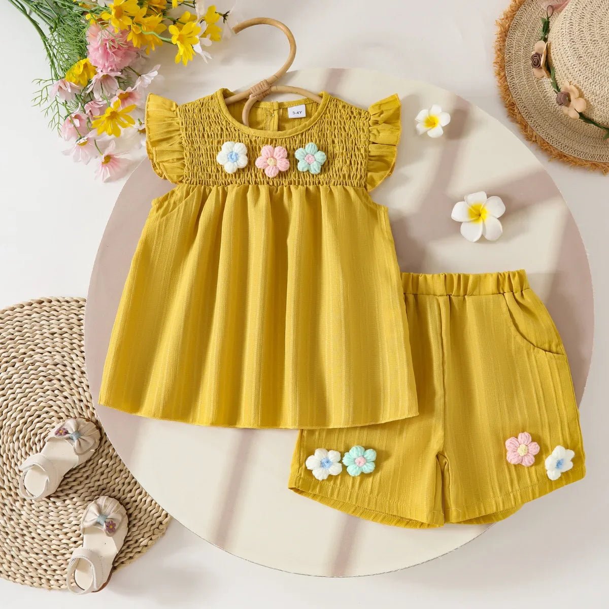 Children's Clothing Sets Small Flower Sleeveless Top + Bow Shorts 2pcs Sets Toddler Girl Clothes Kids Boutique Clothes - Mom & Kids