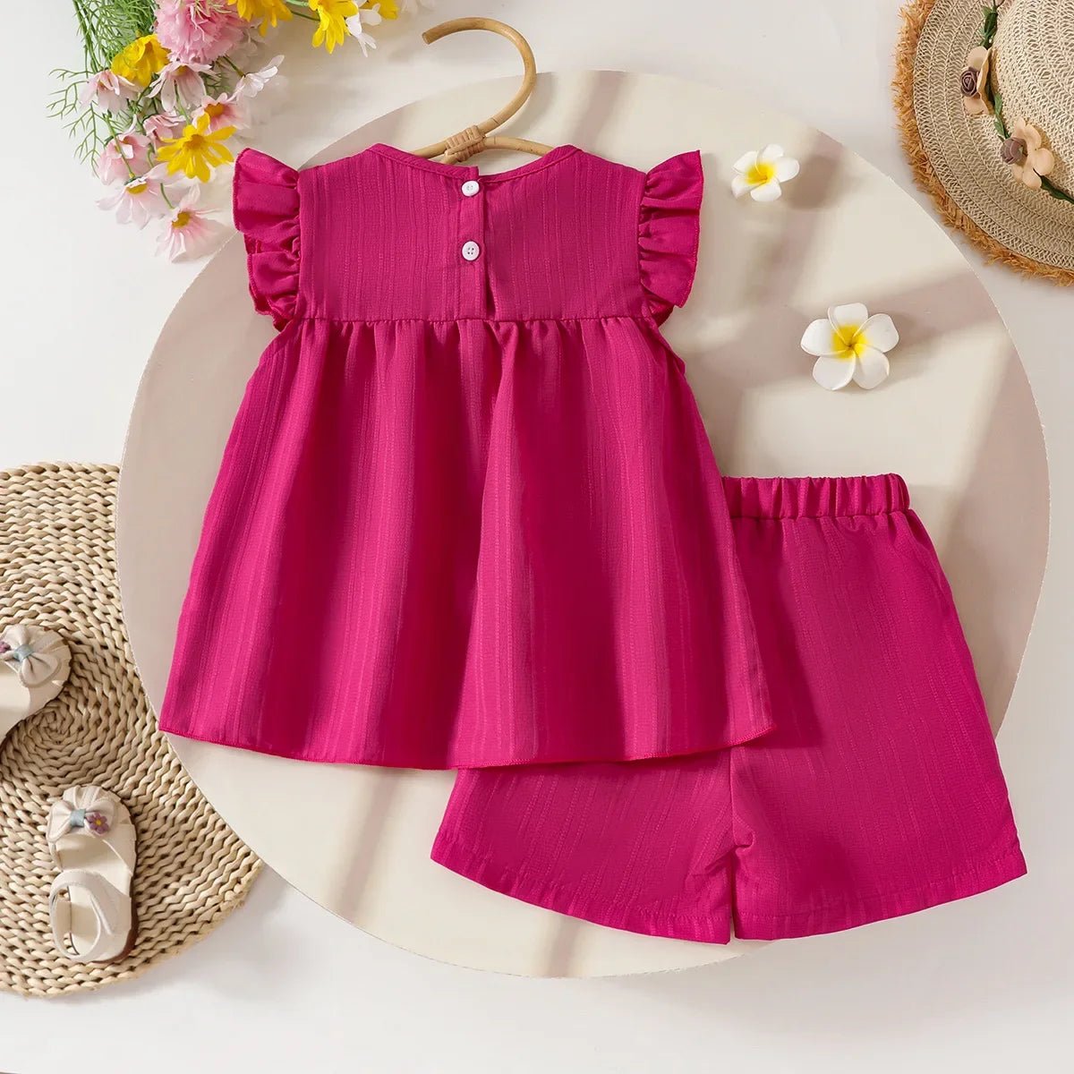 Children's Clothing Sets Small Flower Sleeveless Top + Bow Shorts 2pcs Sets Toddler Girl Clothes Kids Boutique Clothes - Mom & Kids