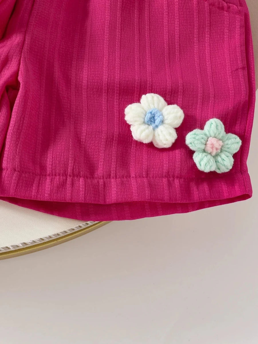 Children's Clothing Sets Small Flower Sleeveless Top + Bow Shorts 2pcs Sets Toddler Girl Clothes Kids Boutique Clothes - Mom & Kids