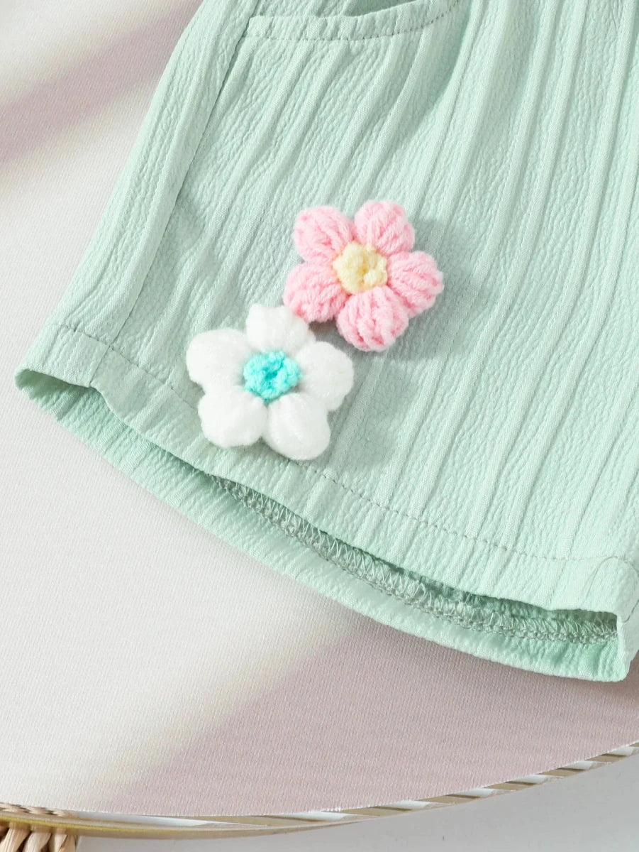 Children's Clothing Sets Small Flower Sleeveless Top + Bow Shorts 2pcs Sets Toddler Girl Clothes Kids Boutique Clothes - Mom & Kids