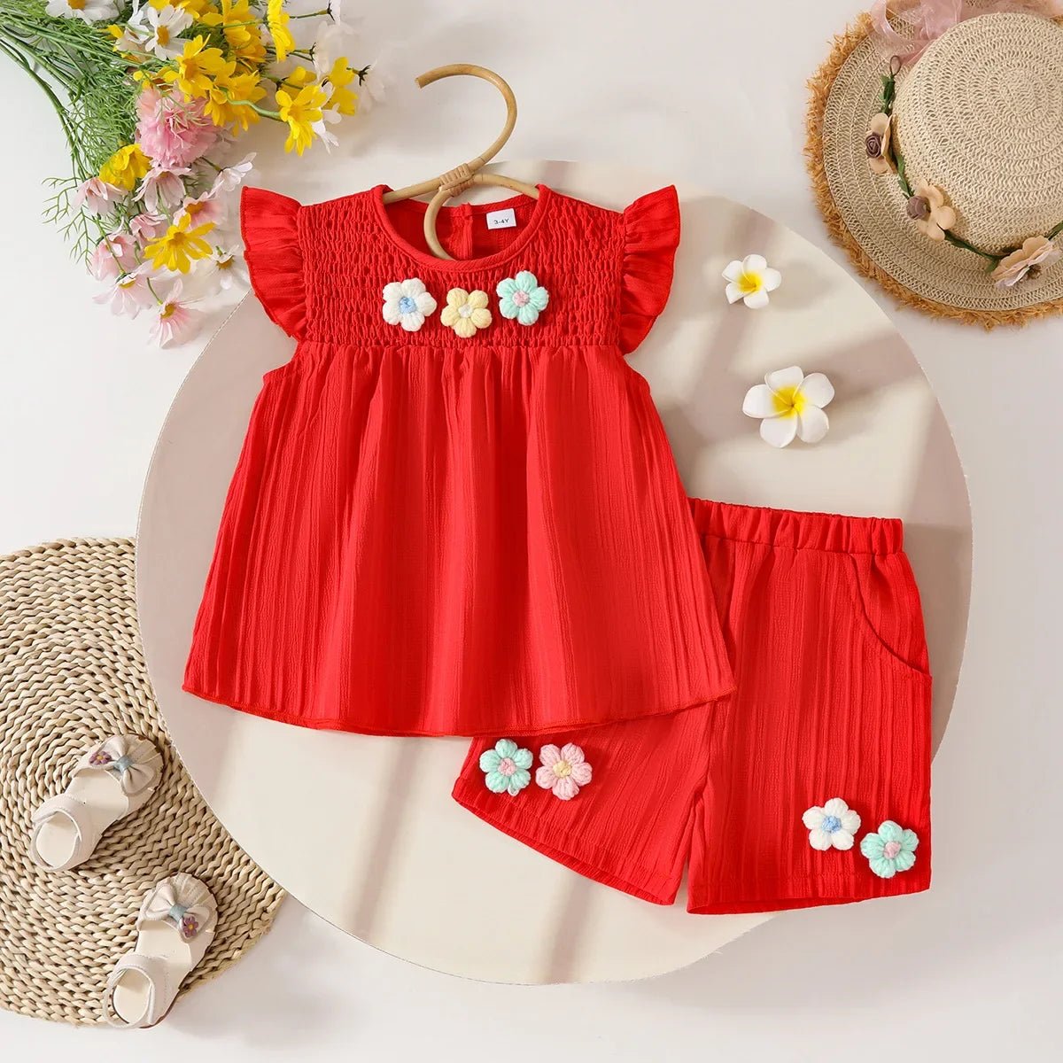 Children's Clothing Sets Small Flower Sleeveless Top + Bow Shorts 2pcs Sets Toddler Girl Clothes Kids Boutique Clothes - Mom & Kids