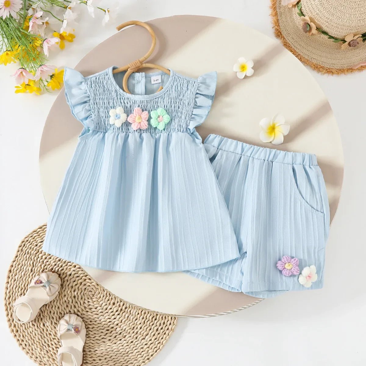 Children's Clothing Sets Small Flower Sleeveless Top + Bow Shorts 2pcs Sets Toddler Girl Clothes Kids Boutique Clothes - Mom & Kids