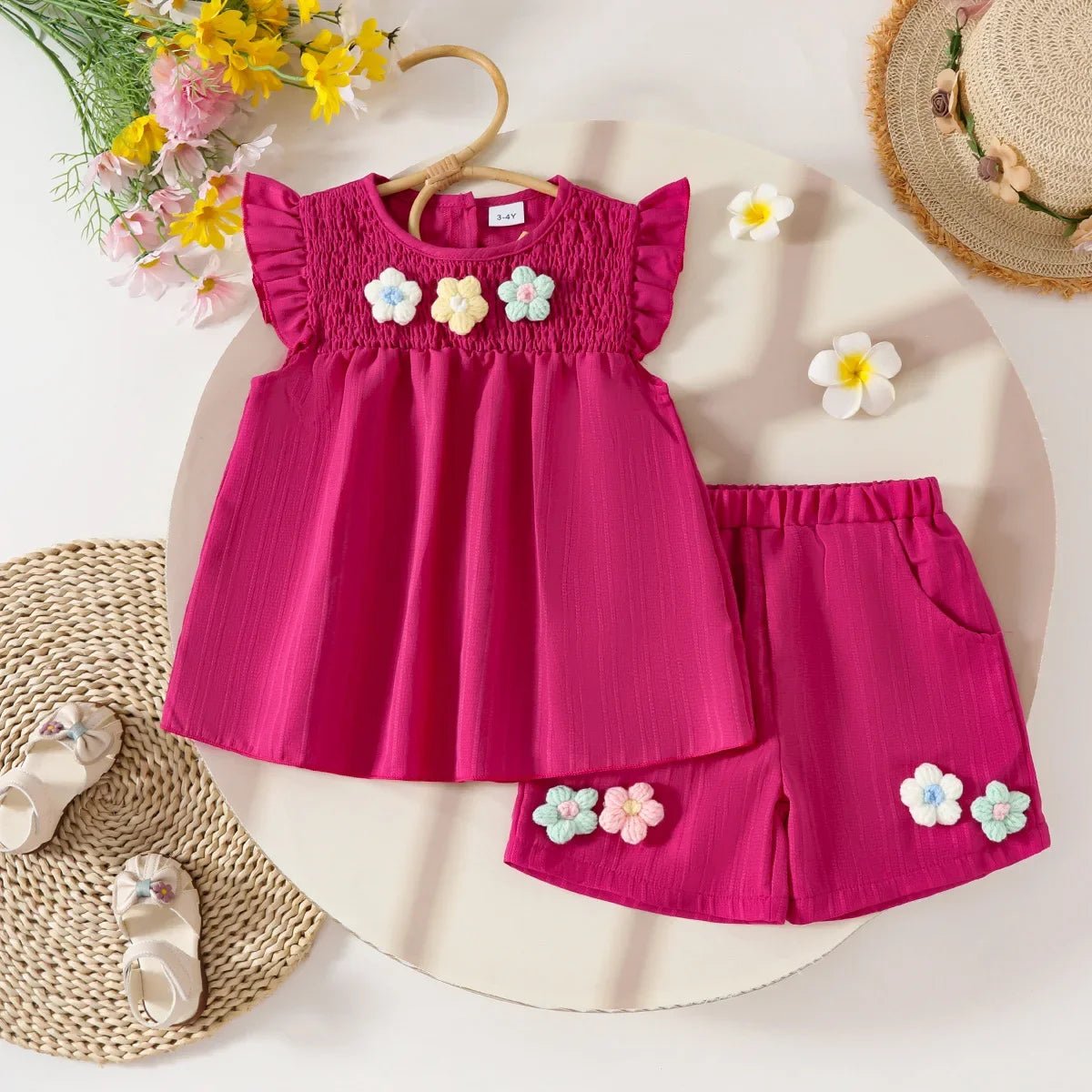Children's Clothing Sets Small Flower Sleeveless Top + Bow Shorts 2pcs Sets Toddler Girl Clothes Kids Boutique Clothes - Mom & Kids