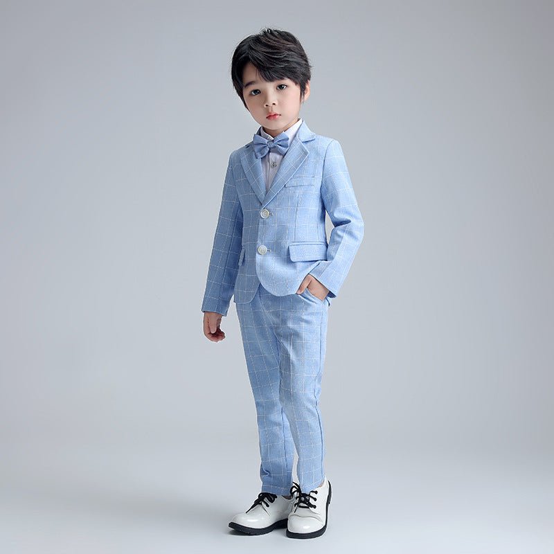 Children's dress spring new British Plaid small suit boy gentleman piano host performance costume suit generation - Mom & Kids