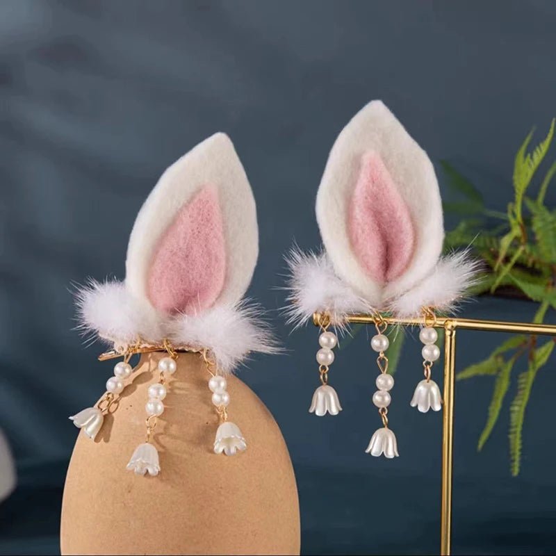 Children's Hairball Little Rabbit Hair Clip Hanfu Headwear Ancient Style Costume Hairball Pair Clip - Mom & Kids