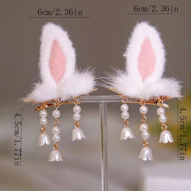Children's Hairball Little Rabbit Hair Clip Hanfu Headwear Ancient Style Costume Hairball Pair Clip - Mom & Kids