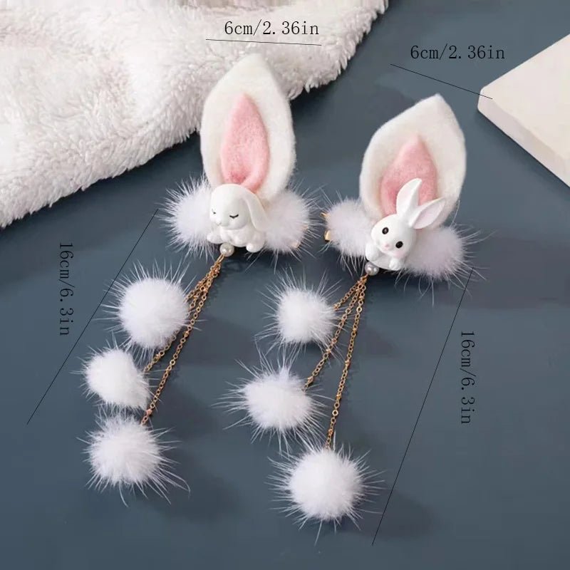Children's Hairball Little Rabbit Hair Clip Hanfu Headwear Ancient Style Costume Hairball Pair Clip - Mom & Kids