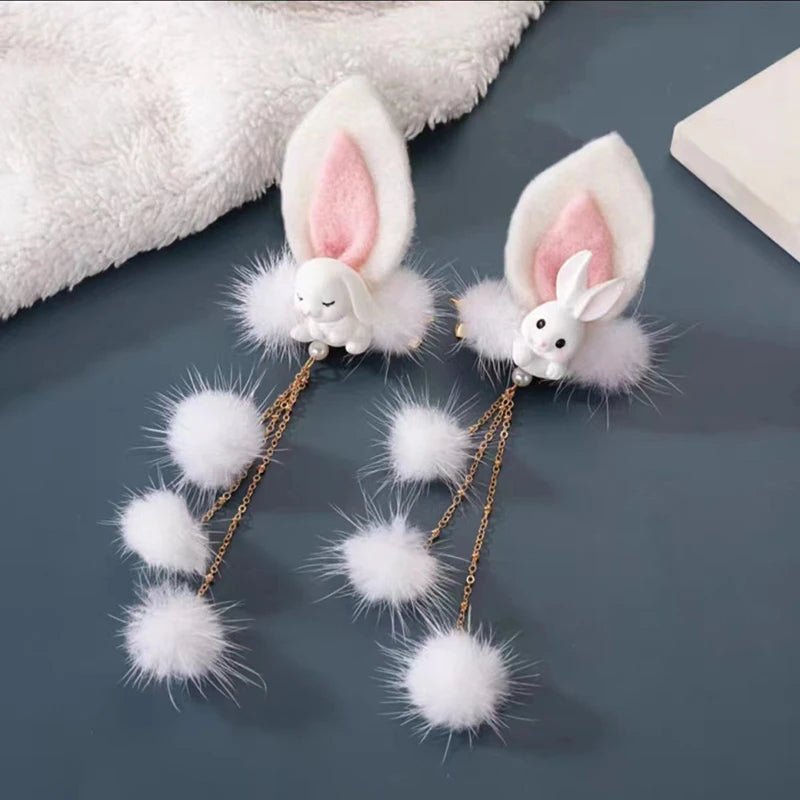 Children's Hairball Little Rabbit Hair Clip Hanfu Headwear Ancient Style Costume Hairball Pair Clip - Mom & Kids