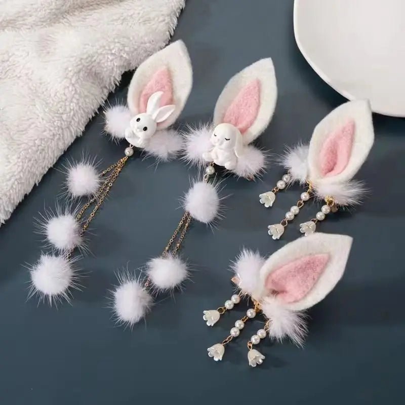 Children's Hairball Little Rabbit Hair Clip Hanfu Headwear Ancient Style Costume Hairball Pair Clip - Mom & Kids