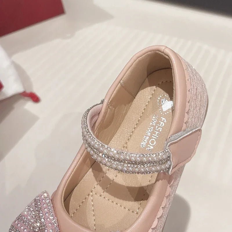 Children's Leather Shoes Bling Sequins Bowknot Princess Shoes for Girls Sweet Chic Kids Causal Wedding Shallow Versatile - Mom & Kids