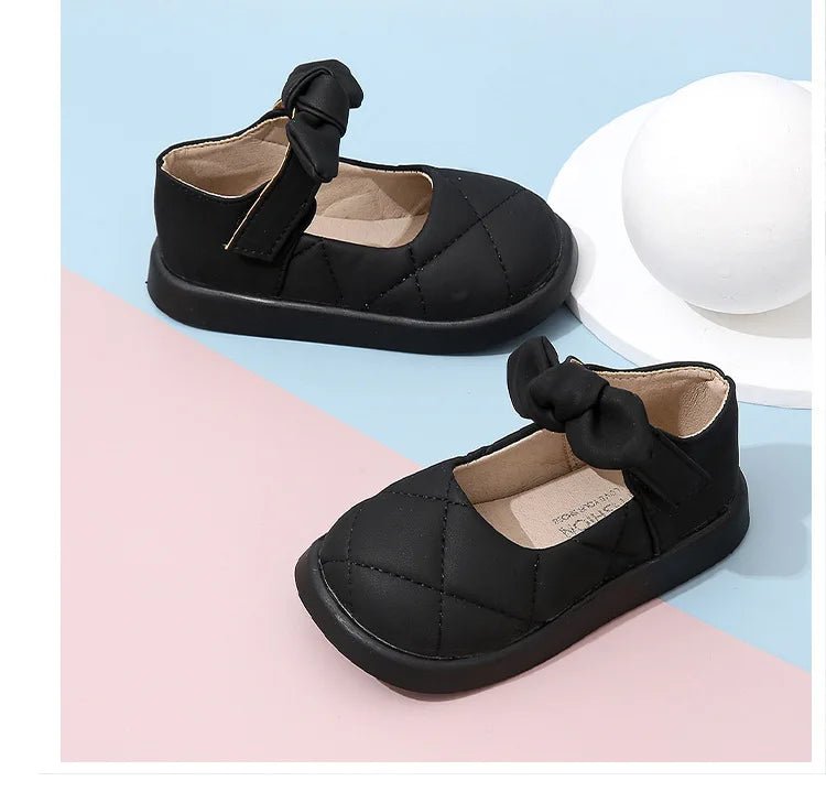 Children's Leather Shoes Non-slip Soft Bottom Kids Mary Jane Shoes Fashion Solid Color Bowknot Girls School Causal Single Shoes - Mom & Kids