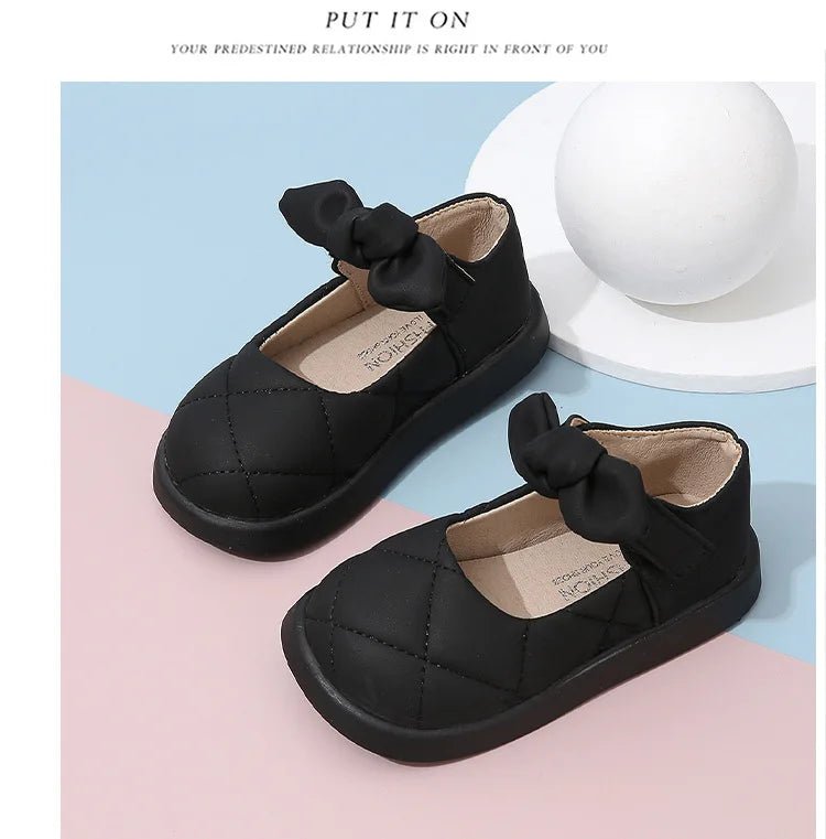 Children's Leather Shoes Non-slip Soft Bottom Kids Mary Jane Shoes Fashion Solid Color Bowknot Girls School Causal Single Shoes - Mom & Kids